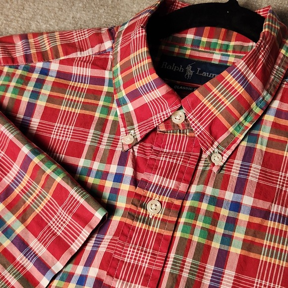 Ralph Lauren Other - Ralph Lauren Plaid Shirt Mens Large Red Multi Classic Fit Short Sleeve Excellent